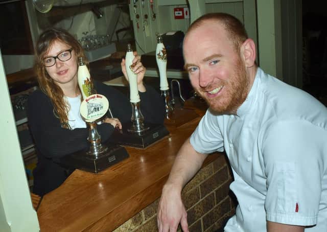 Dom Clarke, with partner Antonia Nelmes, at The Stag and Hounds pub at Burrough on the Hill EMN-210329-123148001