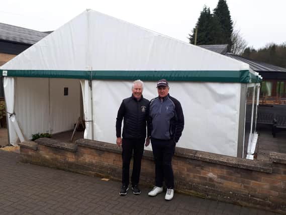 Chairman Adrian Stannard (left) with Steve Cullington with the new temporary marquee.