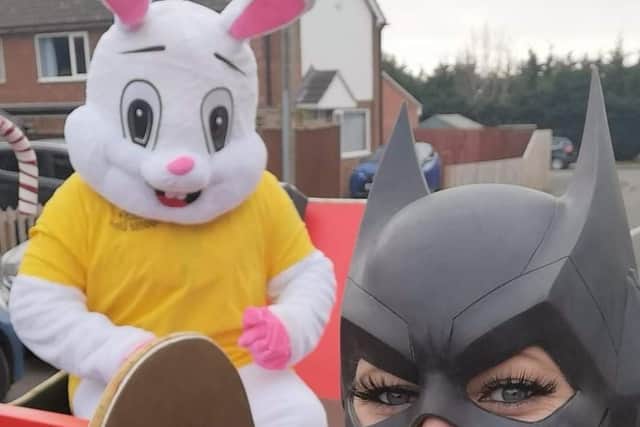 Superheroes give out Easter eggs to Melton families through the Unlock Your You mental health charity EMN-210704-064713001