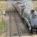The majestic A4 pacific No 60009 Union of South Africa steam train pictured arriving in Melton on Saturday morning on its last visit to the town before going into a museum
PHOTO PAUL DAVIES EMN-200903-114136001