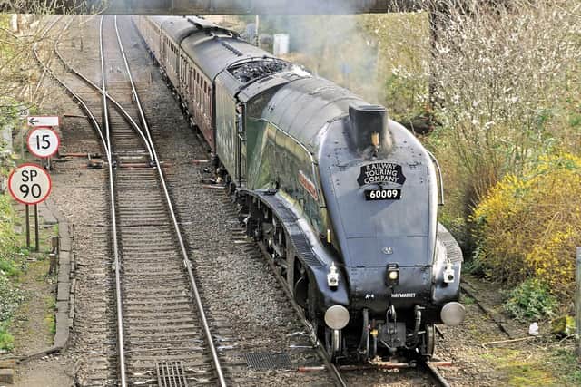 The majestic A4 pacific No 60009 Union of South Africa steam train pictured arriving in Melton on Saturday morning on its last visit to the town before going into a museum
PHOTO PAUL DAVIES EMN-200903-114136001
