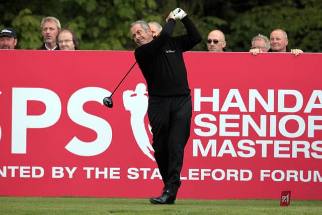 Golf legend Sam Torrance tees off at Stapleford Park at the inaugural Handa Senior Masters in 2010 EMN-200903-182828001