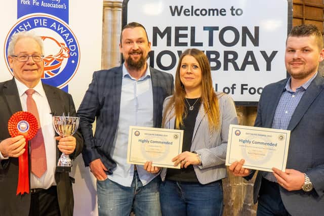 Organiser Matthew O'Callaghan with some of the winners at the presentation dinner for the British Pie Awards in Melton EMN-201103-103312001