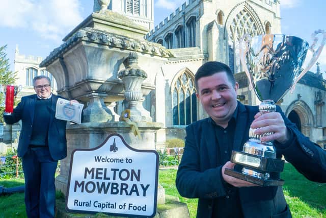 The proprietors of Turner's Pie show off their Supreme Champion trophy at the British Pie Awards in Melton which they won for their Top Rump Steak and Stilton Pie EMN-201103-103400001