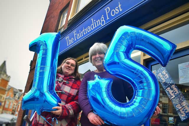 Directors Karen Berry and Helen Chadwick celebrate the Fairtrading Post's 15th birthday in Melton EMN-200316-121602001