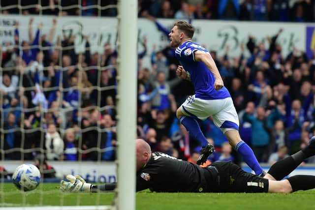 The moment Anderson became an Ipswich legend - scoring against arch rivas Norwich in the 2008/09 Championship Play-off semi-finals. Picture: Jamie McDonald/Getty Images EMN-200319-170334002