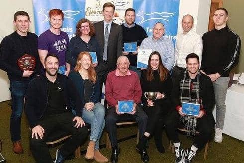 Melton Mowbray Tennis Club winners with TV tennis broadcaster Peter Fleming EMN-200324-154956002