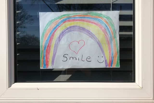 A rainbow drawing in the window on Badger Avenue, Melton PHOTO: John Mason