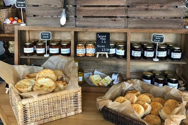 A display of products in the village shop set up at the Tap & Run pub at Upper Broughton EMN-200331-101342001