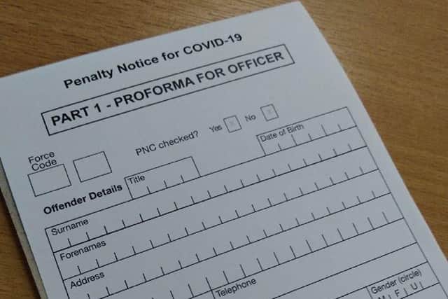 The fixed notice penalty form issued by police for people who flout Covid-19 restrictions while outside their homes EMN-200704-161345001