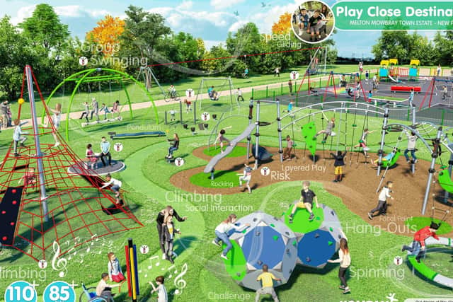 A graphic showing the planned destination play park to be built this summer in Melton's Play Park EMN-200416-120240001