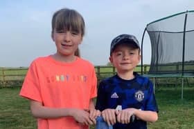 Isabel and Charlie Adkins, from Long Clawson, who are attempting to jump 20,000 times on a pogo stick in seven days to raise money for the NHS EMN-200417-092031001