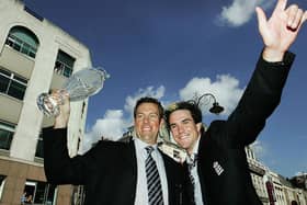 Marcus Trescothick (left) and Kevin Pietersen celebrate 2005's Ashes success. Photo: GettyImages