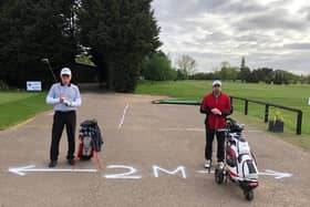 Richard Faubert (left) and Shaun James were the first to be back in action at Melton Mowbray Golf Club as action returned. Adding some nice symmetry, Richard was the last player off the course before shut down.