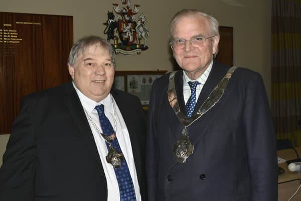 Mayor of Melton, Councillor Malise Graham (right), pictured after his election in May 2019, with Deputy Mayor, Councillor Peter Faulkner EMN-200515-130350001