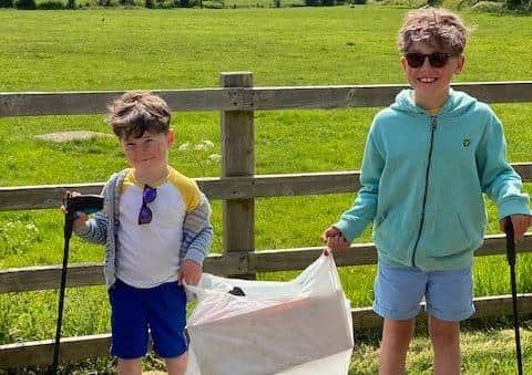 Waltham brothers Oliver and Toby Hill, who raised £700 for the NHS by doing a sponsored litter pick around their home village EMN-200522-101205001