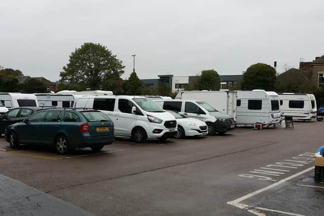 Travellers' caravans on the Wilton Road car park in Melton in October last year - another party has set up camp there this week EMN-200106-145601001