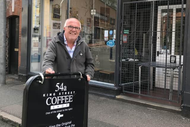 Nigel Keep outside his popular Melton cafe, 54A King Street, which has been closed since March because of coronavirus restrictions EMN-201006-122705001