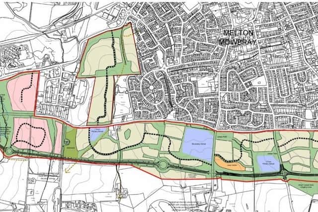 The preferred masterplan for Melton's Southern Neighbourhood area up to 2036, showing the proposed schools in light blue and housing lin light green - the planned southern link to the MMDR is shown bordering the site area to the south. This is a rough guide at this stage in terms of exact location of developments. EMN-200613-180144001