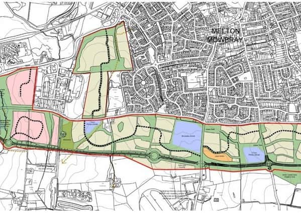 The preferred masterplan for Melton's Southern Neighbourhood area up to 2036, showing the proposed schools in light blue and housing lin light green - the planned southern link to the MMDR is shown bordering the site area to the south. This is a rough guide at this stage in terms of exact location of developments. EMN-200613-180144001
