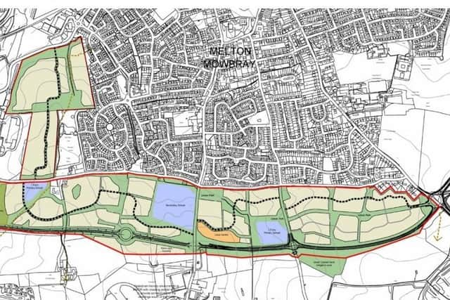 The masterplan for Melton's Southern Neighbourhood area up to 2036, showing the proposed schools in light blue and housing lin light green - the planned southern link to the MMDR is shown bordering the site area to the south. This is a rough guide at this stage in terms of exact location of developments. EMN-200618-181004001