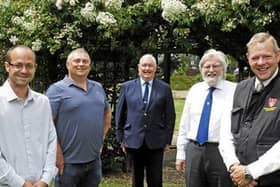 Andrew Cooper (right), who has retired as Melton town bailiff with, from left, his successor in the role, William Boulding), Tim Webster (junior townwarden),  John Southerington (chair of feoffess) and Ian Wilkinson (senior townwarden)
PHOTO DEREK WHITEHOUSE EMN-200107-084040001