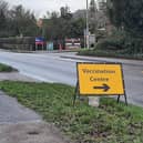The sign on Burton Road indicating the turning for the Melton Vaccination Centre EMN-211210-161317001