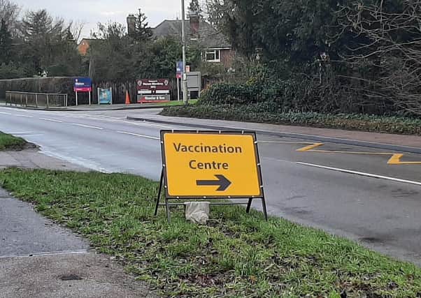 The sign on Burton Road indicating the turning for the Melton Vaccination Centre EMN-211210-161317001