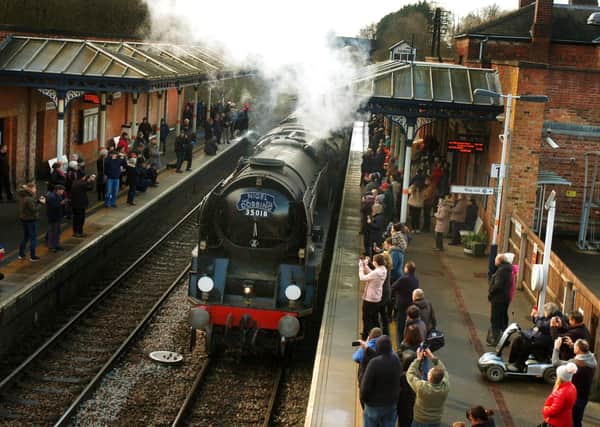 Flashback to 2019 with The Nigel Dobbing memorial steam train arriving at Melton Railway station
PHOTO TIM WILLIAMS EMN-211014-125824001