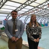 Nathan Odom, head of estates and admissions for Discovery Schools, and Sarah Sadler, executive head at Asfordby Captain's Close School, pictured by the school swimming pool EMN-211019-155142001