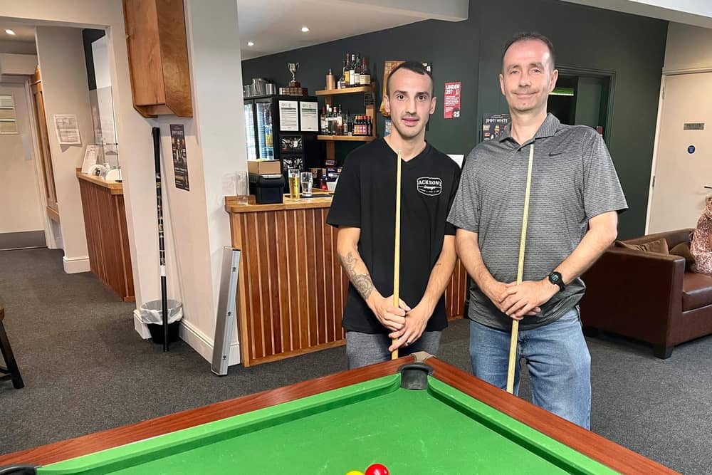 Pictured is Stephen Parrott (right) with runner-up Aaron Watson at Jackson’s lounge.