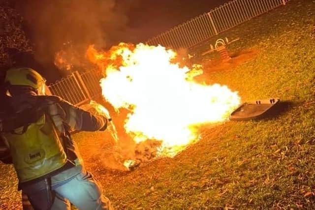 Melton firefighters tackle a blaze started deliberately at the children's play area at Melton Country Park EMN-210111-111925001