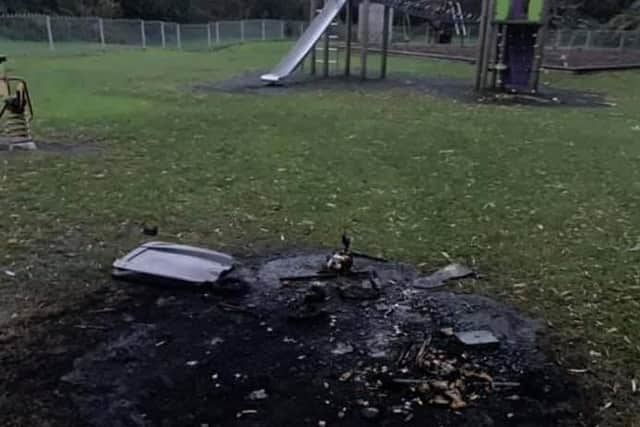The aftermath of a blaze started deliberately at the children's play area at Melton Country Park EMN-210111-111935001