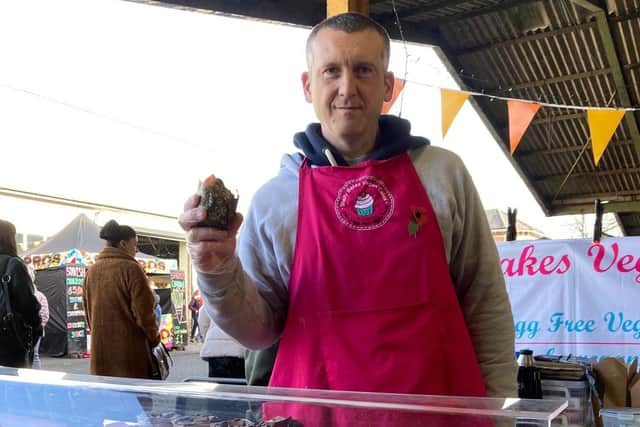 Tony Vogel on the Shelly Bakes Vegan Cakes stall at Melton's ChocFest EMN-211115-105655001