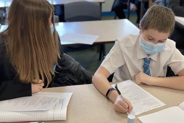 Students wearing masks in class as they returned to Melton's Long Field Academy back in March EMN-211124-151110001