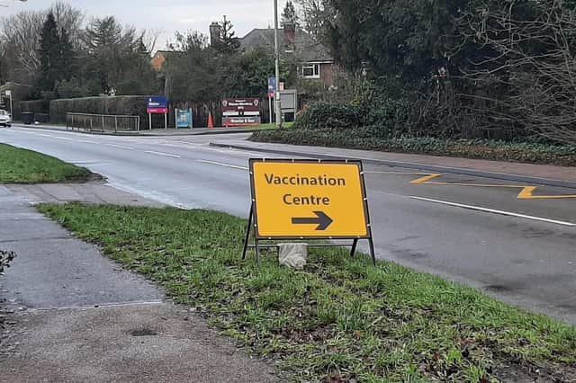 The sign on Burton Road indicating the turning for the Melton Vaccination Centre EMN-211125-094007001