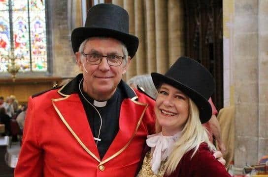 The Greatest Showman and woman: Rev Kevin Ashby and Aimee Nicole Harrison at a Saturday morning family event PHOTO: Supplied EMN-211129-165935001