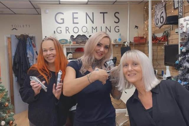 Gents Grooming are celebrating their 10th anniversary as a Melton barbers - owner Lucy Howard (centre), Tanya Screeton (left) and Clare Holland EMN-211223-162844001