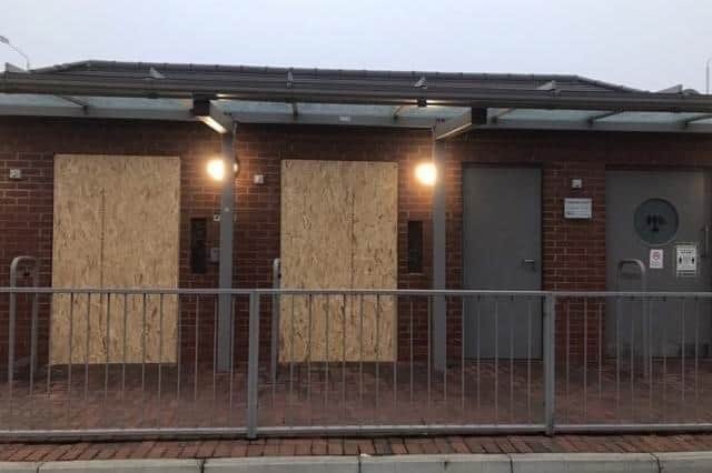 Vandalised toilets boarded up in Wilton Road, Melton, this week EMN-211221-102635001