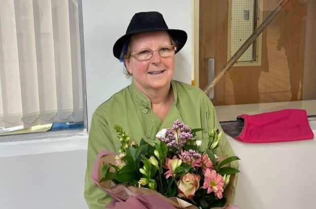 Long-serving Glynis Martin opens the new extension at the Long Field Spencer Academy canteen EMN-221201-093118001