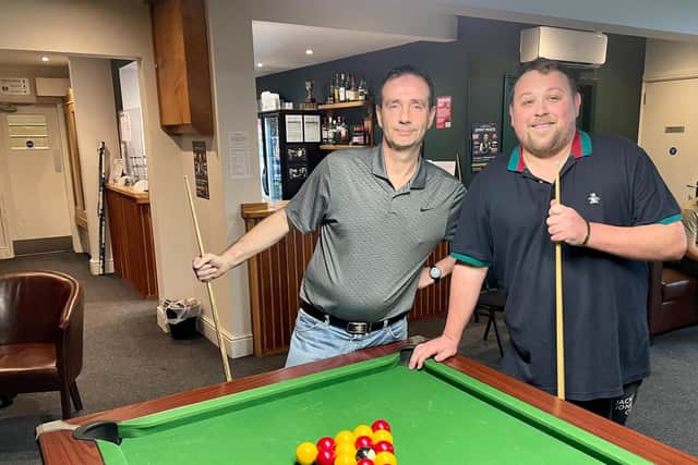 Pool competition winner Stephen Parrott, left, and runner-up Tom Loomes