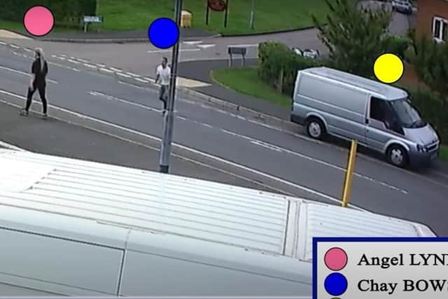 CCTV footage of Chay Bowskill preparing to grab his girlfriend Angel Lynn before bundling her into the van behind him EMN-220127-113123001