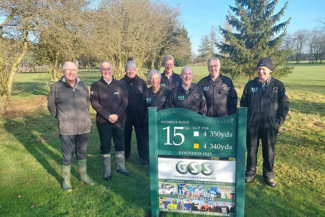 Melton Mowbray Golf Club have struck some new sponsorship deals. Pictured is Phil Green of GSS and with a selection of artisans wearing overalls supplied by GSS and Portwest on the 15th tee, which is also sponsored by them.