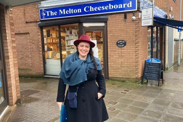 Alicia Kearns MP outside The Melton Cheeseboard, winner of the Food and Drink category.