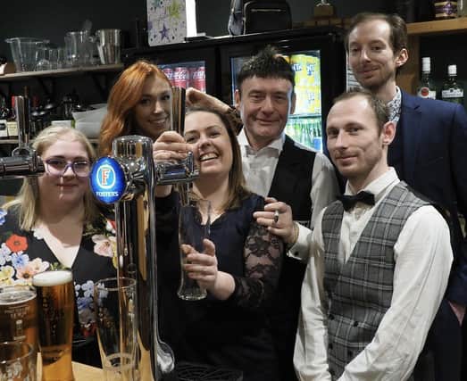 Jimmy White with Jackson’s owner Ben Jackson and staff Amber Shearer, Hannah Dobson, Anna Kirkpatrick and Karl Barratt at the exhibition night EMN-220216-182548001