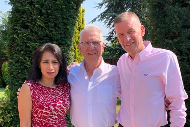 Gary Postle, who is preparing for a fundraiser run in aid of Leicester Royal Infirmary's stroke team, with wife Amyesha and dad Tony EMN-220218-113739001