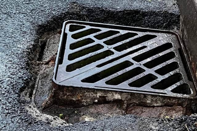 The pothole which caused Jason Sharman to have a blow out while driving along Nottingham Road in Melton EMN-220203-135545001