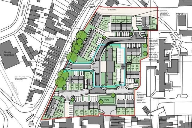 A plan showing the proposal for 37 new homes on the former Thorpe Road hospital site in Melton EMN-220225-174804001