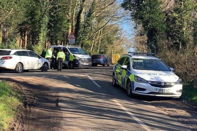 The police road block at Colston Bassett this afternoon following the discovery of a body at a village property

PHOTO GEORGE ICKE EMN-220227-165230001