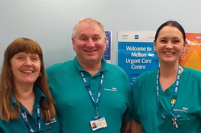 Mark and Collette Salmon and their daughter, Danielle, who all work at Melton Mowbray Hospital EMN-220103-112308001